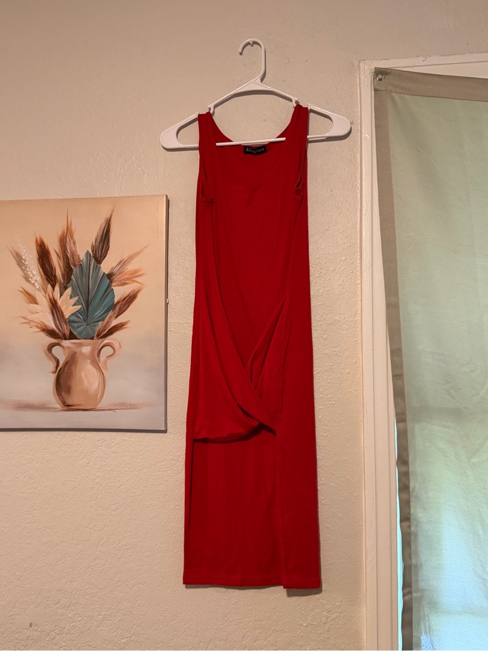 Allegra K Bold Red Sleeveless Midi Dress with Front Twist